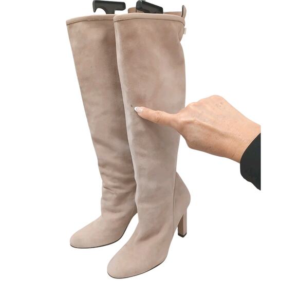Stuart Weitzman Charlie Knee-high Boots 7.5 M Pink Champagne Beige Suede Leather - Picture 15 of 16